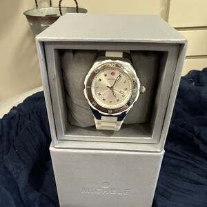 Michele Tahitian Jelly Bean White Silicone Watch with Rainbow Markers MWW12P0000